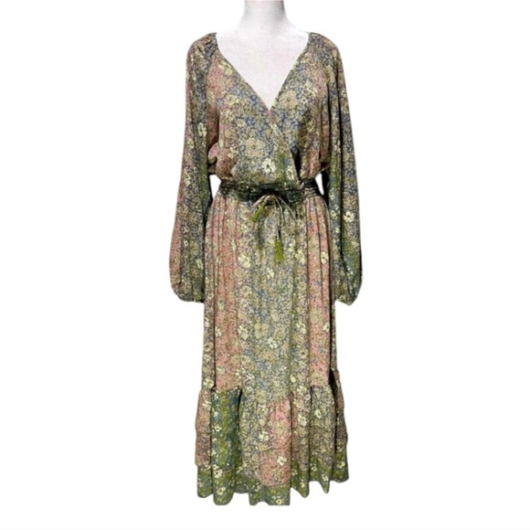Boemos Dresses & Skirts - Revolve x boemo Floral Maxi Dress Tiered Ruffle V Neck Smocked Waist Tie Belt 3X